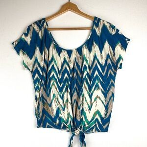 MOD Lusive Zigzag Cap Sleeve Tie Waist Shirt Office